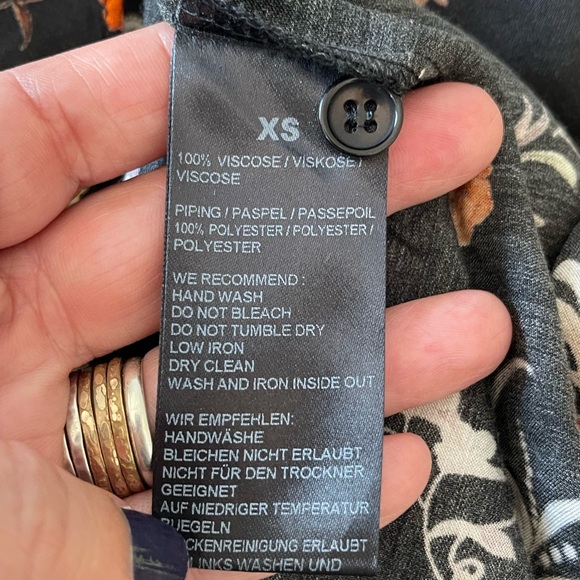 Sand Copenhagen Viscose Black Floral Print Pajama Style Button Up Top Size XS - Picture 4 of 4